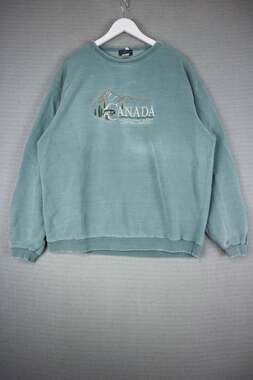 Non-Fiction Vintage Canada Embroidered Graphic Crewneck Sweatshirt Teal Green XL